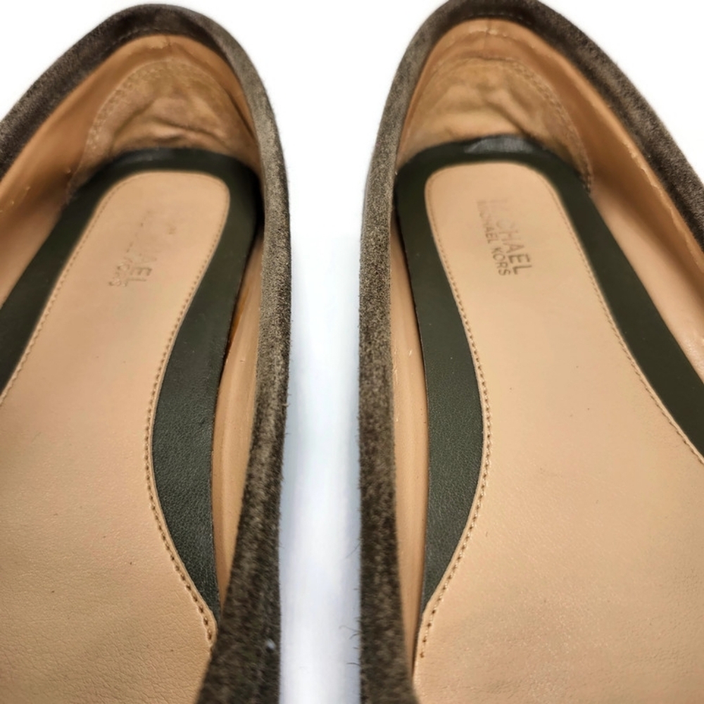 Michael Kors Fulton Dark Olive Green Suede Gold MK Logo Slip-On Driving Loafers - Picture 8 of 14